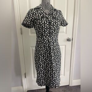CLUB MONACO Fleur de Lis Abstract Collared Dress Size 8 Florence Black & White